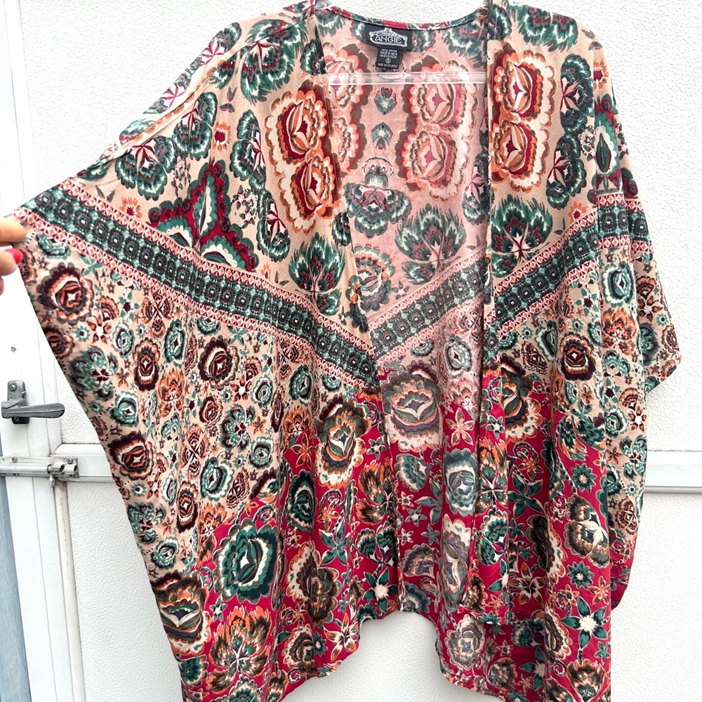Angie Kimono Top Women S Open Front Multi Colorful Cover Up Boho Festival Artsy - Picture 9 of 12